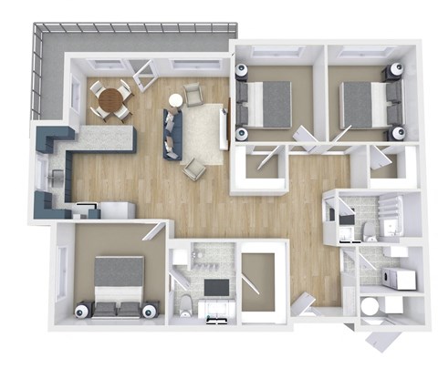 Floor plan for 3 beds, 2 baths, 1220 sqft